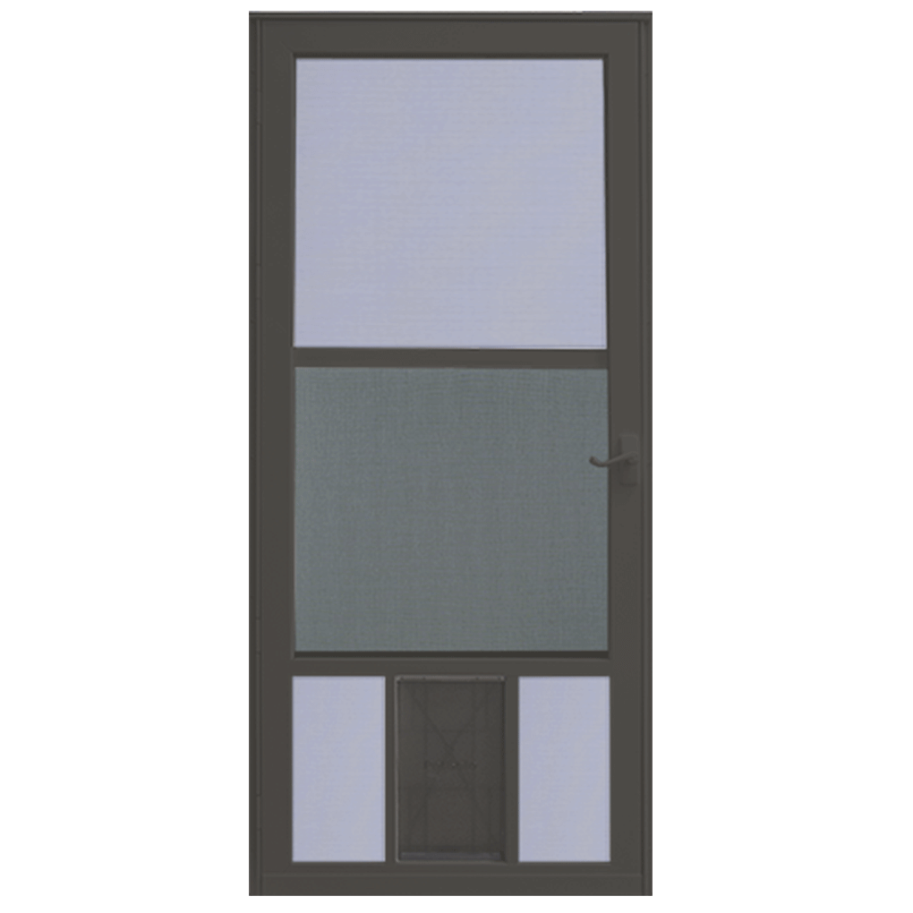 Larson Premier Full-View Wood Core Storm Door with Pet Door - Brown