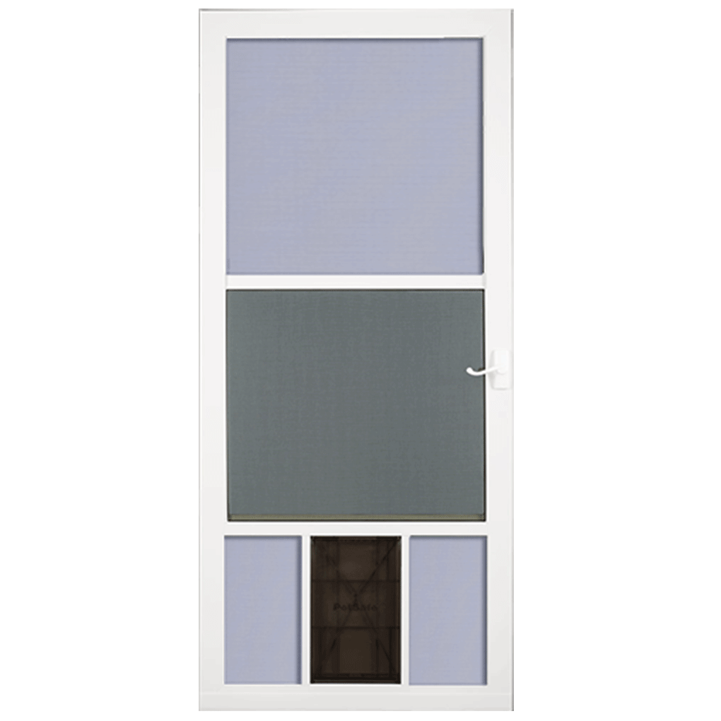 Larson Premier Full-View Wood Core Storm Door with Pet Door - White