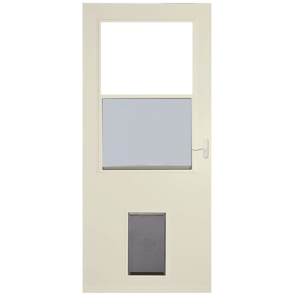 Larson High-View Wood Core Storm Door with Large Built-in Pet Door - Almond