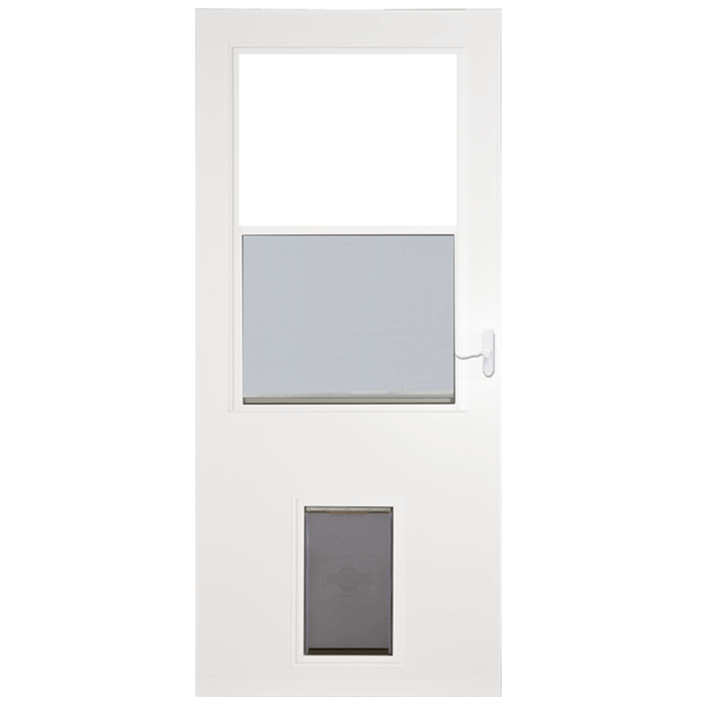 Larson High-View Wood Core Storm Door with Large Built-in Pet Door - White